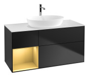 Тумба под раковину Villeroy & Boch Finion 120х50,1 см с подсветкой МДФ черный матовый лак/стекло белое матовое G821HFPD