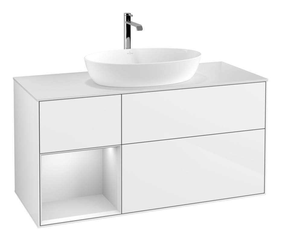 Тумба под раковину Villeroy & Boch Finion 120х50,1 см с подсветкой МДФ глянцевый белый лак/стекло белое матовое G821MTGF