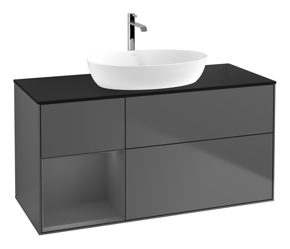 Тумба под раковину Villeroy & Boch Finion 120х50,1 см с подсветкой МДФ антрацит матовый лак/стекло черное матовое G822GKGK