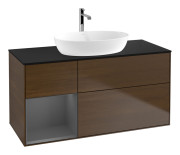 Тумба под раковину Villeroy & Boch Finion 120х50,1 см с подсветкой МДФ шпон грецкого ореха/стекло черное матовое G822GKGN