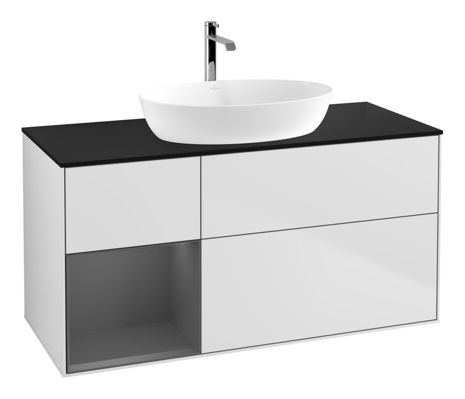 Тумба під раковину Villeroy & Boch Finion 120х50,1 см із підсвічуванням МДФ білий матовий лак/скло чорне матове G822GKMT