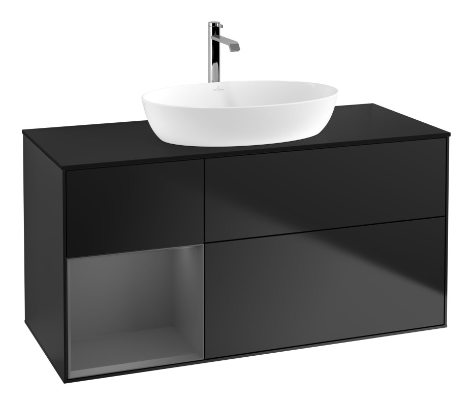 Тумба под раковину Villeroy & Boch Finion 120х50,1 см с подсветкой МДФ черный матовый лак/стекло черное матовое G822GKPD