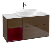 Тумба під раковину Villeroy & Boch Finion 120х50,1 см із підсвічуванням МДФ шпон волоського горіха/скло біле матове G821HBGN