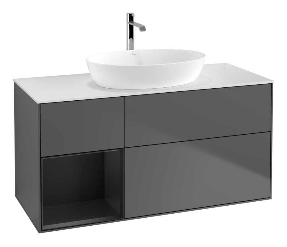 Тумба під раковину Villeroy & Boch Finion 120х50,1 см із підсвічуванням МДФ антрацит матовий лак/скло біле матове G821PDGK