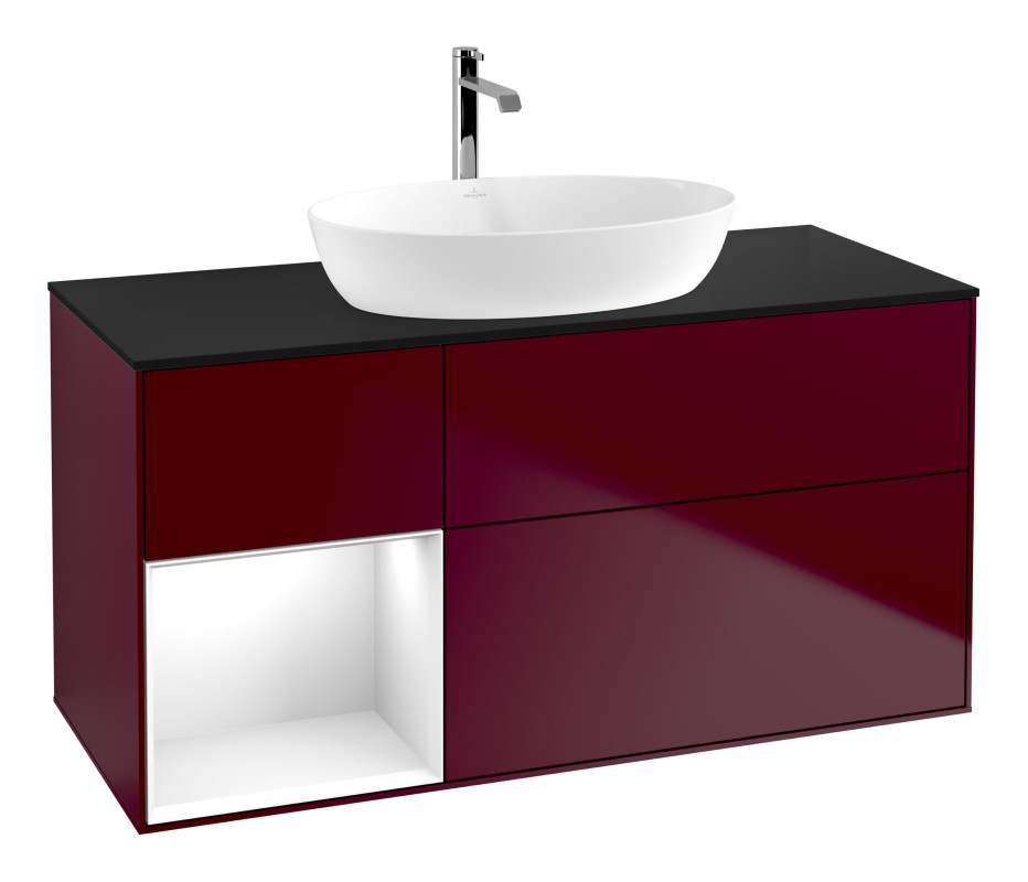 Тумба під раковину Villeroy & Boch Finion 120х50,1 см із підсвічуванням МДФ півонія матовий лак/скло чорне матове G822GFHB