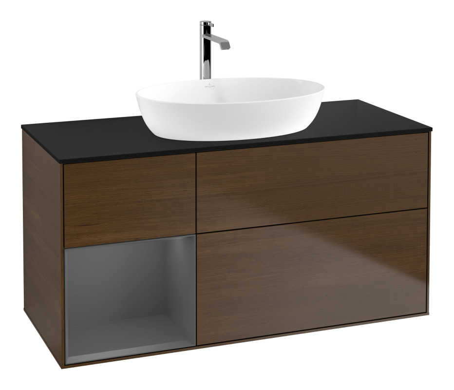 Тумба под раковину Villeroy & Boch Finion 120х50,1 см с подсветкой МДФ шпон грецкого ореха/стекло черное матовое G822GKGN