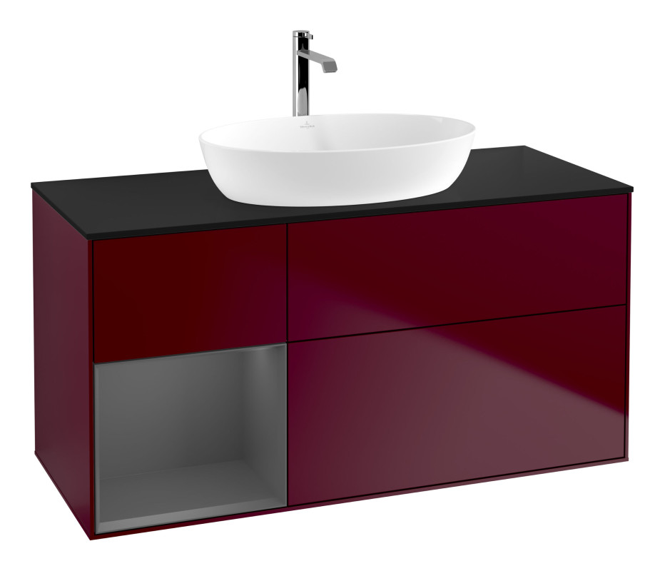 Тумба под раковину Villeroy & Boch Finion 120х50,1 см с подсветкой МДФ пион матовый лак/стекло черное матовое G822GKHB