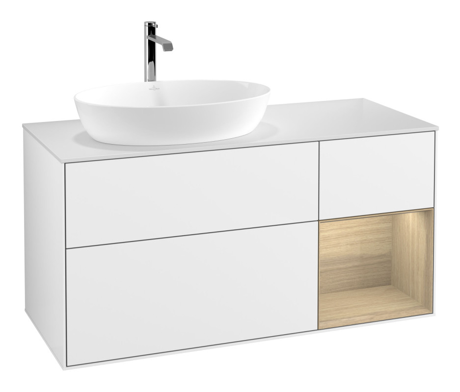 Тумба под раковину Villeroy & Boch Finion 120х50,1 см с подсветкой МДФ глянцевый белый лак/стекло белое матовое F811PCGF