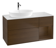 Тумба под раковину Villeroy & Boch Finion 120х50,1 см с подсветкой МДФ шпон грецкого ореха/стекло белое матовое G811GNGN