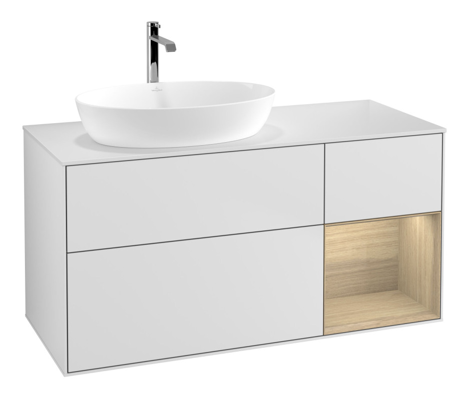 Тумба под раковину Villeroy & Boch Finion 120х50,1 см с подсветкой МДФ белый матовый лак/стекло белое матовое F811PCMT