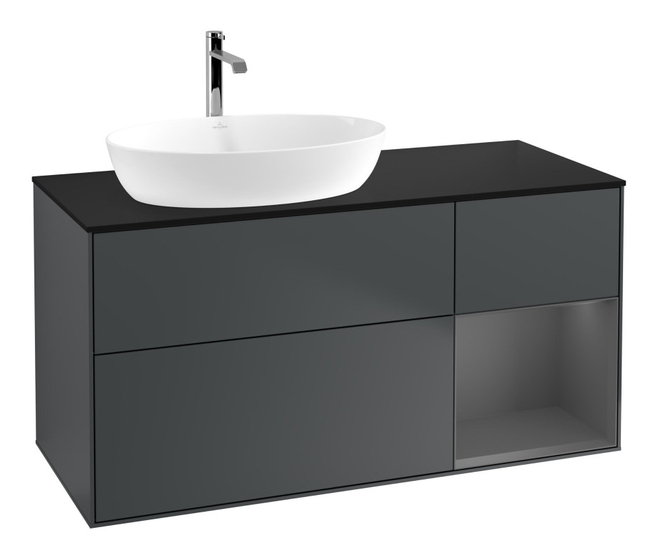 Тумба под раковину Villeroy & Boch Finion 120х50,1 см с подсветкой МДФ темно-синий матовый лак/стекло черное матовое F812GKHG