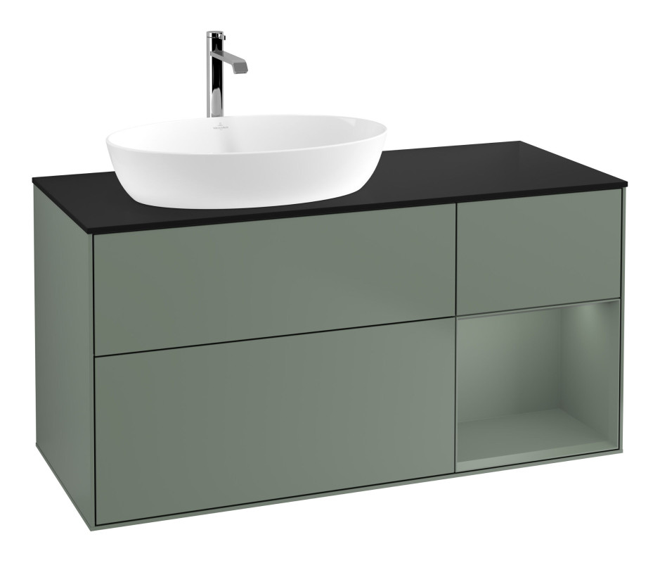 Тумба под раковину Villeroy & Boch Finion 120х50,1 см с подсветкой МДФ оливковый матовый лак/стекло черное матовое F812GMGM