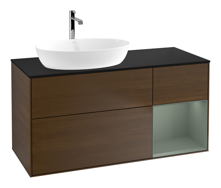Тумба под раковину Villeroy & Boch Finion 120х50,1 см с подсветкой МДФ шпон грецкого ореха/стекло черное матовое F812GMGN