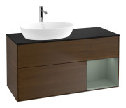 Тумба под раковину Villeroy & Boch Finion 120х50,1 см с подсветкой МДФ шпон грецкого ореха/стекло черное матовое F812GMGN