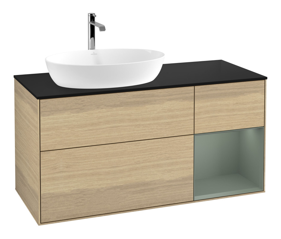 Тумба под раковину Villeroy & Boch Finion 120х50,1 см с подсветкой МДФ шпон дуба/стекло черное матовое F812GMPC