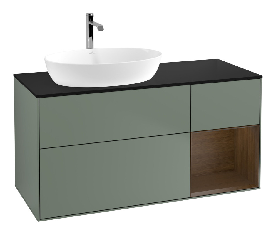 Тумба под раковину Villeroy & Boch Finion 120х50,1 см с подсветкой МДФ оливковый матовый лак/стекло черное матовое F812GNGM
