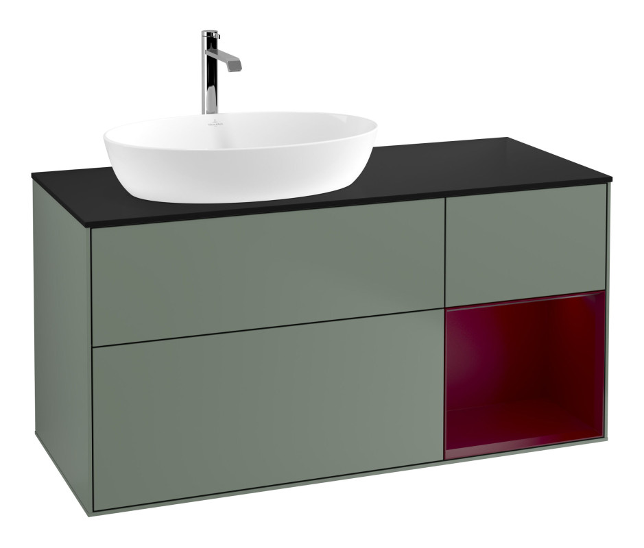 Тумба под раковину Villeroy & Boch Finion 120х50,1 см с подсветкой МДФ оливковый матовый лак/стекло черное матовое F812HBGM