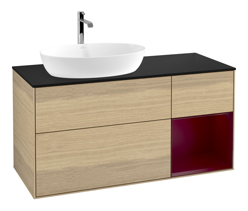 Тумба под раковину Villeroy & Boch Finion 120х50,1 см с подсветкой МДФ шпон дуба/стекло черное матовое F812HBPC