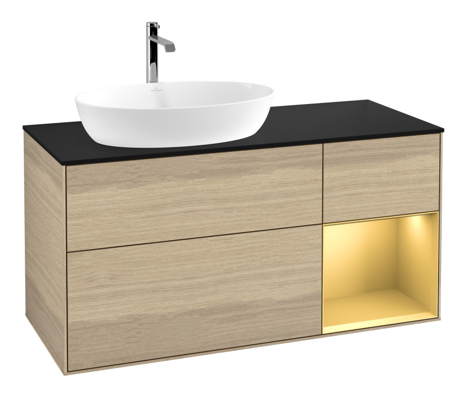 Тумба под раковину Villeroy & Boch Finion 120х50,1 см с подсветкой МДФ шпон дуба/стекло черное матовое F812HFPC