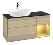 Тумба под раковину Villeroy & Boch Finion 120х50,1 см с подсветкой МДФ шпон дуба/стекло черное матовое F812HFPC