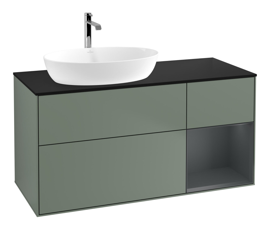 Тумба під раковину Villeroy & Boch Finion 120х50,1 см із підсвічуванням МДФ оливковий матовий лак/скло чорне матове F812HGGM
