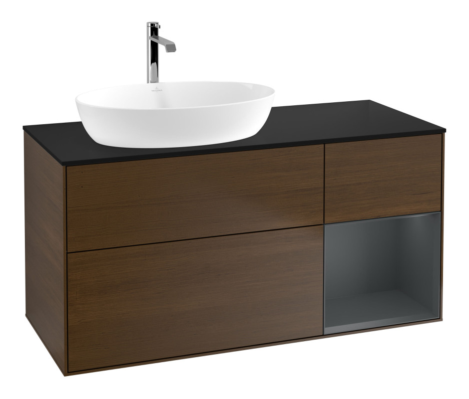 Тумба под раковину Villeroy & Boch Finion 120х50,1 см с подсветкой МДФ шпон грецкого ореха/стекло черное матовое F812HGGN