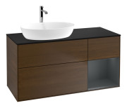 Тумба под раковину Villeroy & Boch Finion 120х50,1 см с подсветкой МДФ шпон грецкого ореха/стекло черное матовое F812HGGN