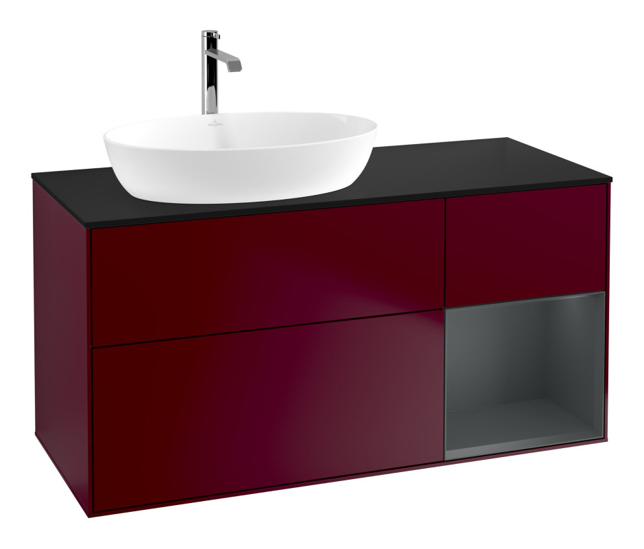 Тумба під раковину Villeroy & Boch Finion 120х50,1 см із підсвічуванням МДФ півонія матовий лак/скло чорне матове F812HGHB