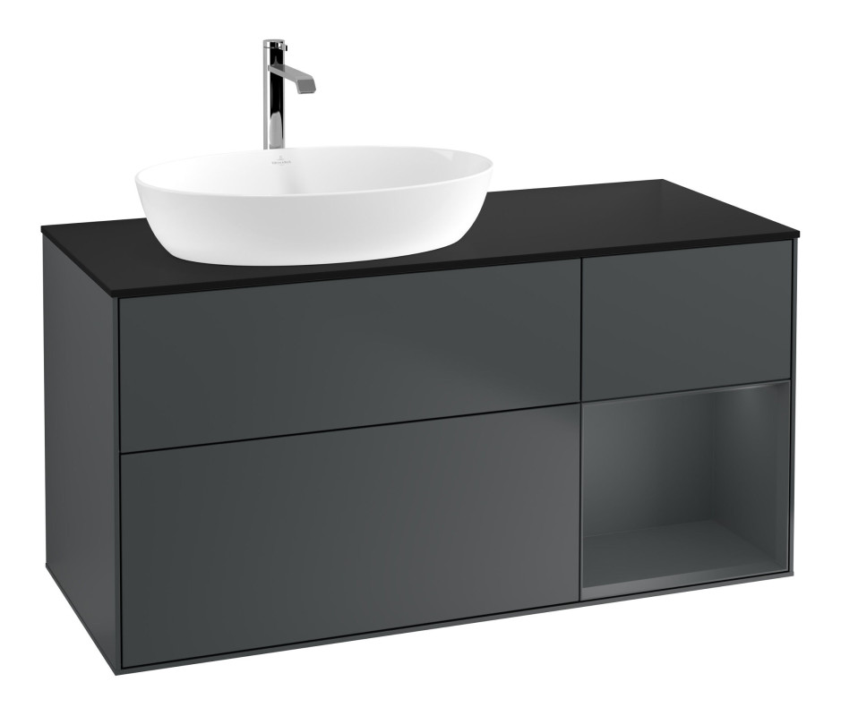 Тумба под раковину Villeroy & Boch Finion 120х50,1 см с подсветкой МДФ темно-синий матовый лак/стекло черное матовое F812HGHG