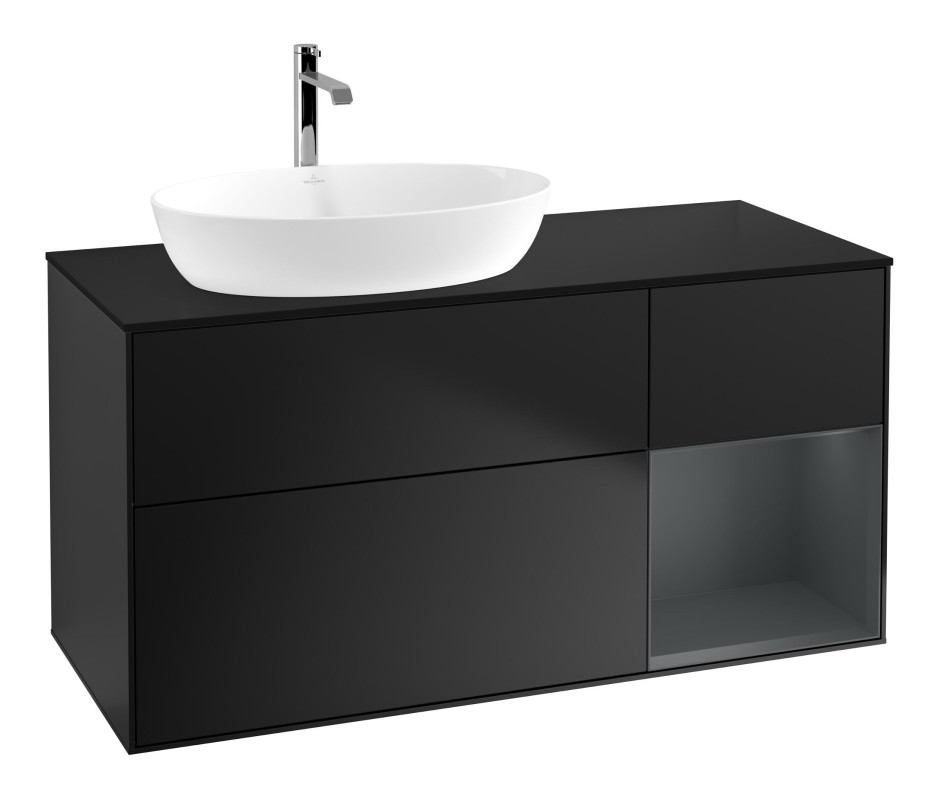 Тумба под раковину Villeroy & Boch Finion 120х50,1 см с подсветкой МДФ черный матовый лак/стекло черное матовое F812HGPD