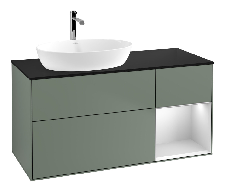 Тумба под раковину Villeroy & Boch Finion 120х50,1 см с подсветкой МДФ оливковый матовый лак/стекло черное матовое F812MTGM