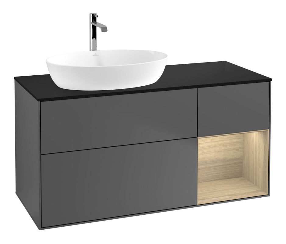 Тумба под раковину Villeroy & Boch Finion 120х50,1 см с подсветкой МДФ антрацит матовый лак/стекло черное матовое F812PCGK