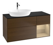 Тумба под раковину Villeroy & Boch Finion 120х50,1 см с подсветкой МДФ шпон грецкого ореха/стекло черное матовое F812PCGN