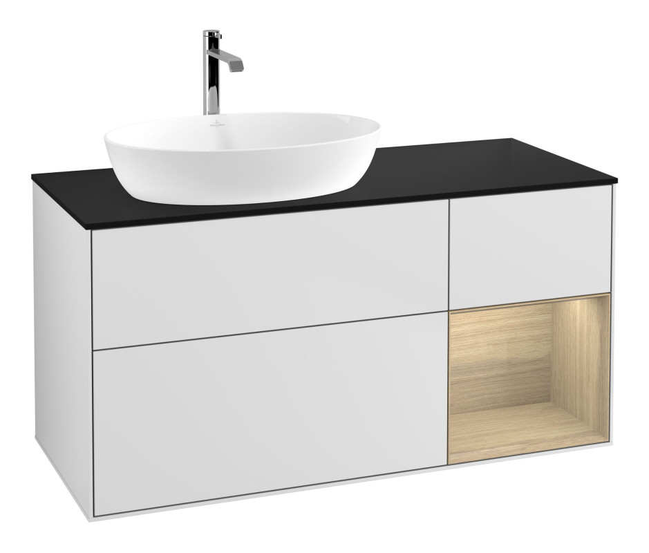 Тумба под раковину Villeroy & Boch Finion 120х50,1 см с подсветкой МДФ белый матовый лак/стекло черное матовое F812PCMT