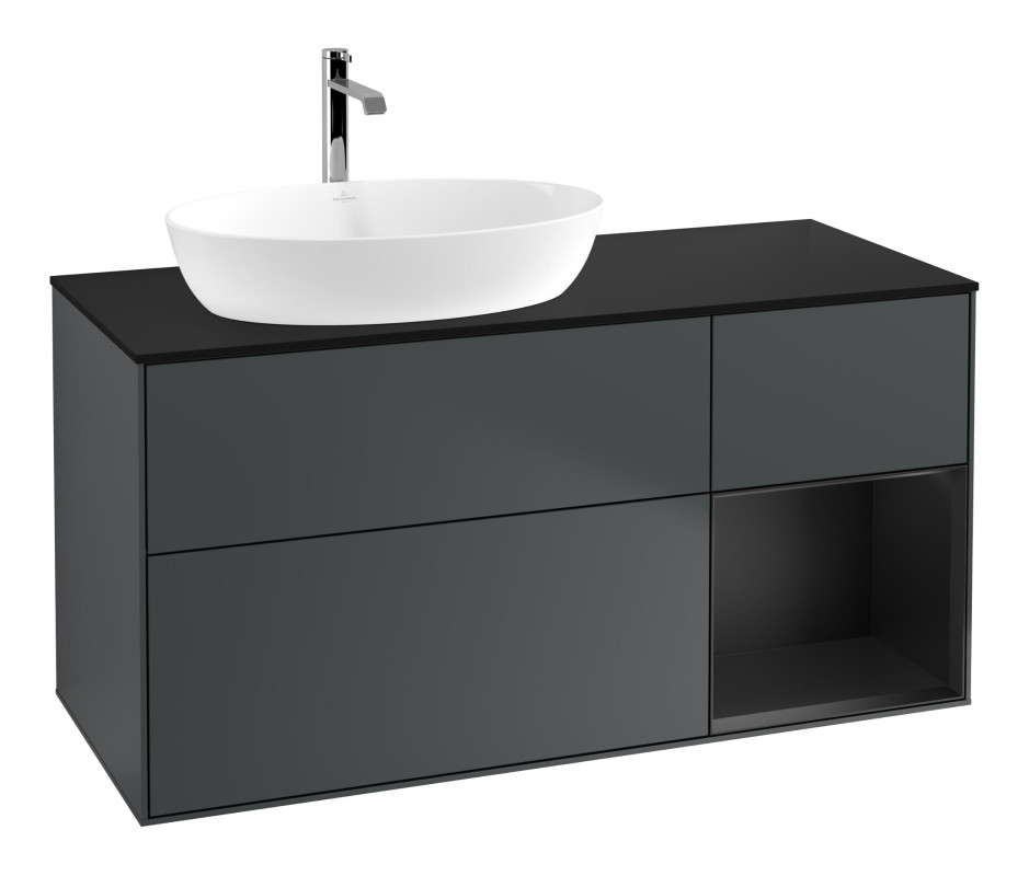Тумба под раковину Villeroy & Boch Finion 120х50,1 см с подсветкой МДФ темно-синий матовый лак/стекло черное матовое F812PDHG