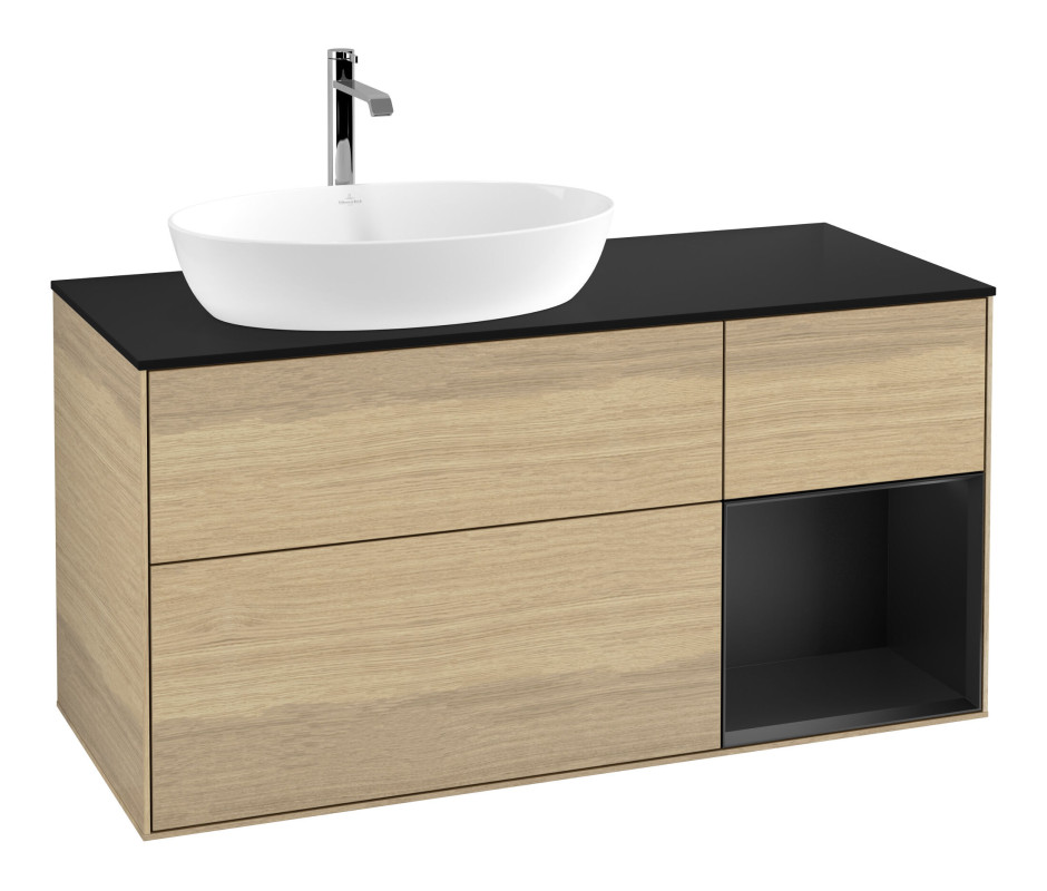 Тумба под раковину Villeroy & Boch Finion 120х50,1 см с подсветкой МДФ шпон дуба/стекло черное матовое F812PDPC