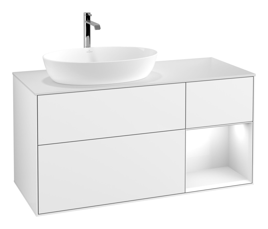 Тумба под раковину Villeroy & Boch Finion 120х50,1 см с подсветкой МДФ глянцевый белый лак/стекло белое матовое G811GFGF