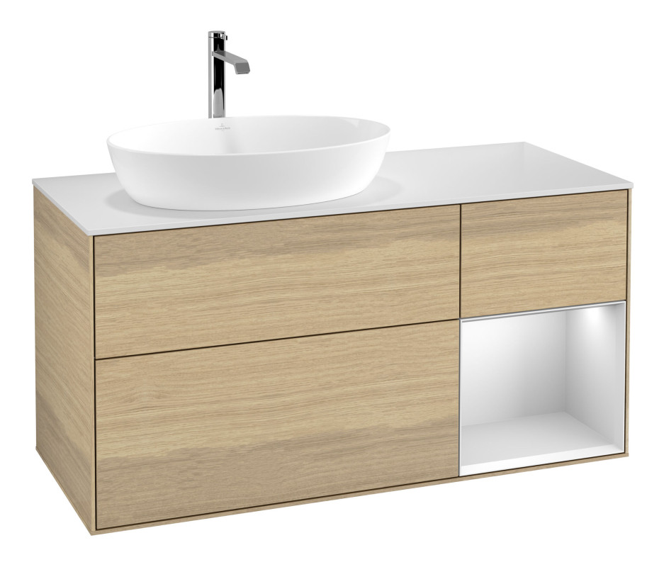 Тумба під раковину Villeroy & Boch Finion 120х50,1 см з підсвічуванням МДФ шпон дуба/скло біле матове F811MTPC