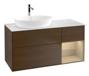 Тумба под раковину Villeroy & Boch Finion 120х50,1 см с подсветкой МДФ шпон грецкого ореха/стекло белое матовое F811PCGN