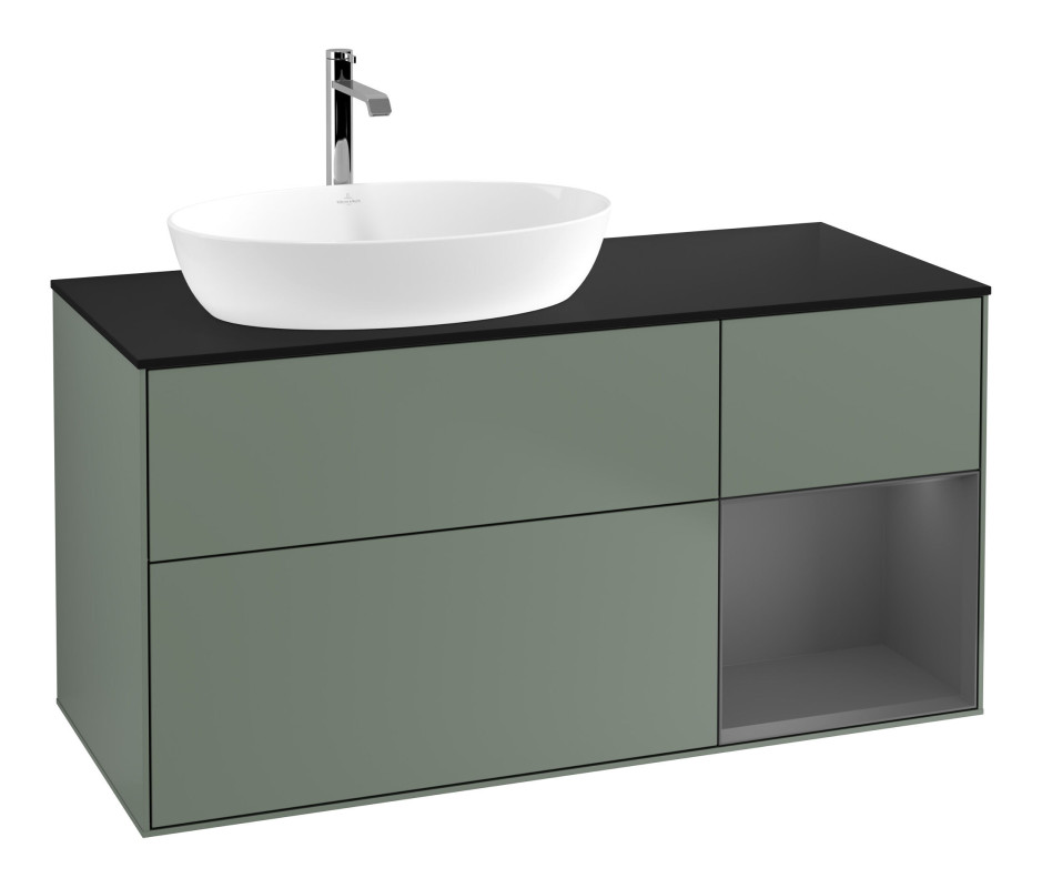 Тумба под раковину Villeroy & Boch Finion 120х50,1 см с подсветкой МДФ оливковый матовый лак/стекло черное матовое F812GKGM