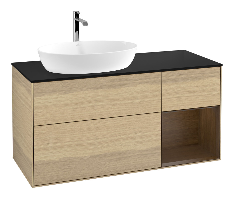 Тумба под раковину Villeroy & Boch Finion 120х50,1 см с подсветкой МДФ шпон дуба/стекло черное матовое F812GNPC