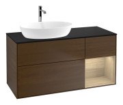 Тумба под раковину Villeroy & Boch Finion 120х50,1 см с подсветкой МДФ шпон грецкого ореха/стекло черное матовое F812PCGN