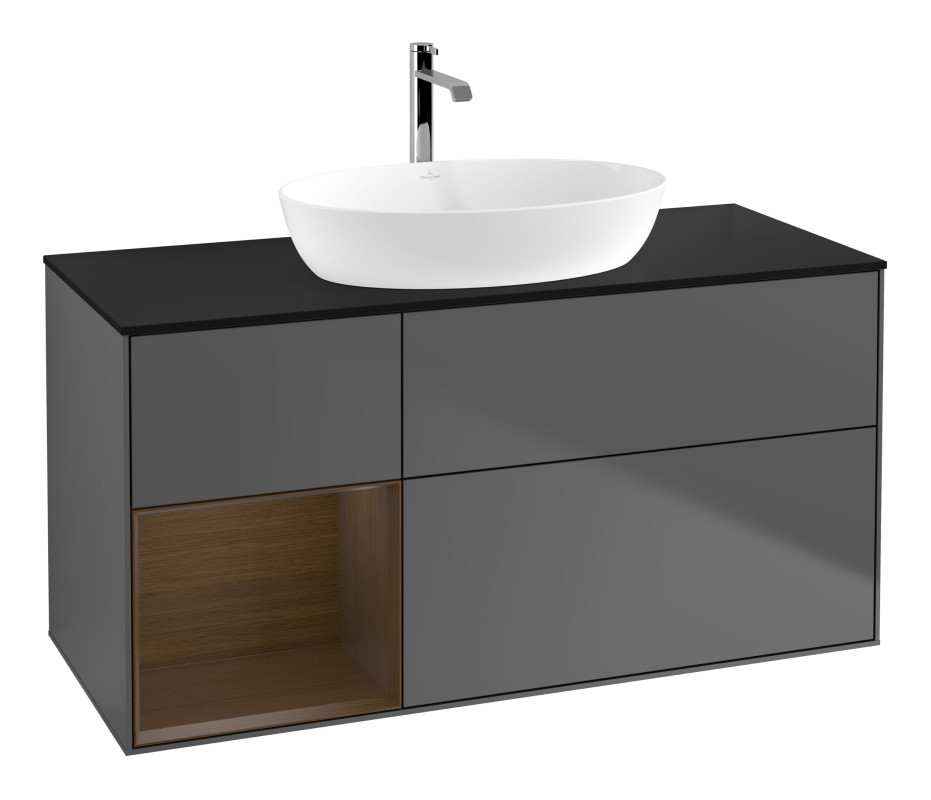 Тумба под раковину Villeroy & Boch Finion 120х50,1 см с подсветкой МДФ антрацит матовый лак/стекло черное матовое G822GNGK