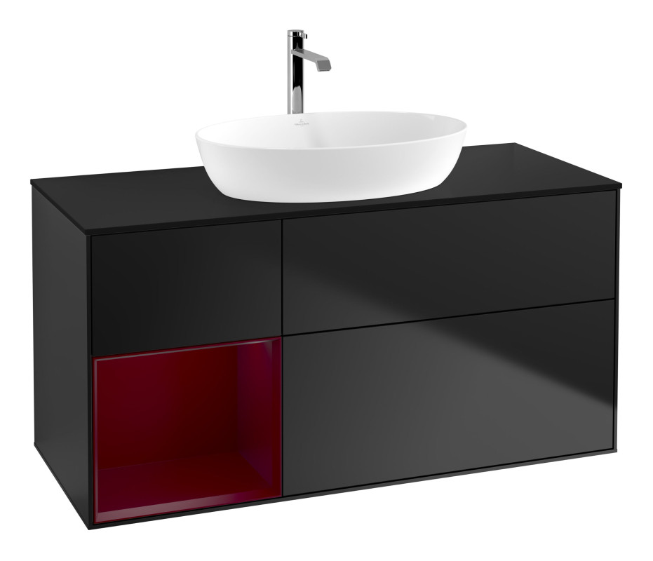 Тумба под раковину Villeroy & Boch Finion 120х50,1 см с подсветкой МДФ черный матовый лак/стекло черное матовое G822HBPD