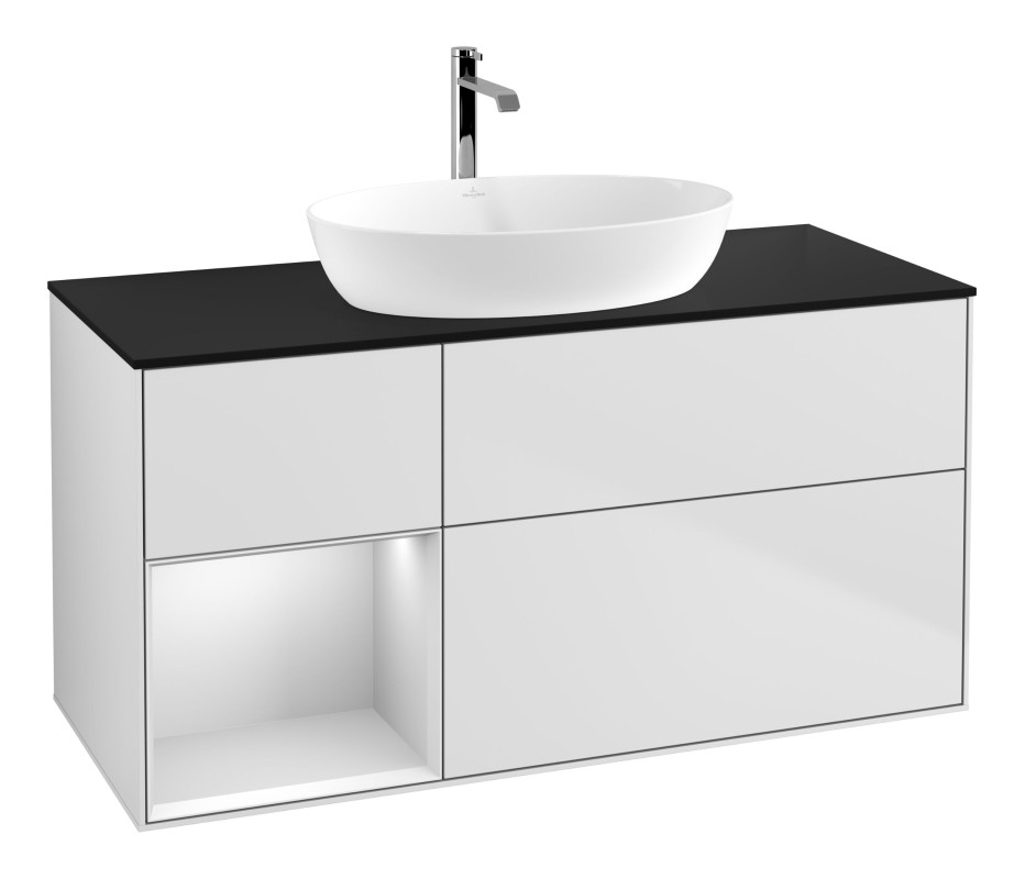 Тумба под раковину Villeroy & Boch Finion 120х50,1 см с подсветкой МДФ белый матовый лак/стекло черное матовое G822MTMT