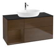 Тумба под раковину Villeroy & Boch Finion 120х50,1 см с подсветкой МДФ шпон грецкого ореха/стекло черное матовое G822GNGN