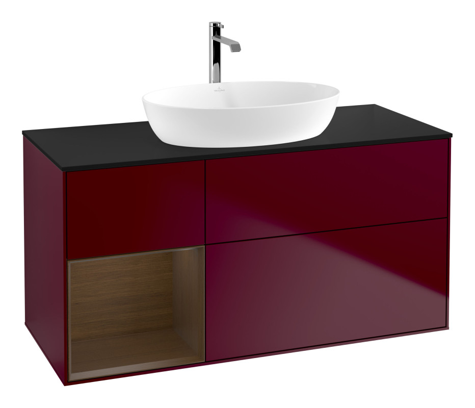 Тумба под раковину Villeroy & Boch Finion 120х50,1 см с подсветкой МДФ пион матовый лак/стекло черное матовое G822GNHB