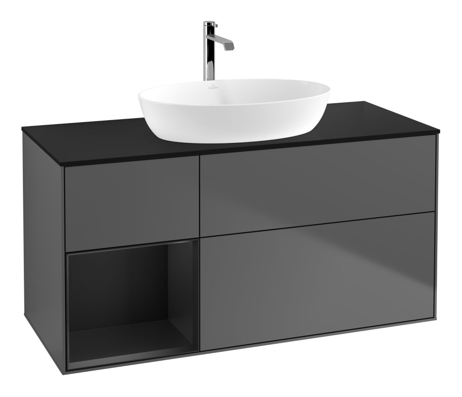 Тумба под раковину Villeroy & Boch Finion 120х50,1 см с подсветкой МДФ антрацит матовый лак/стекло черное матовое G822PDGK