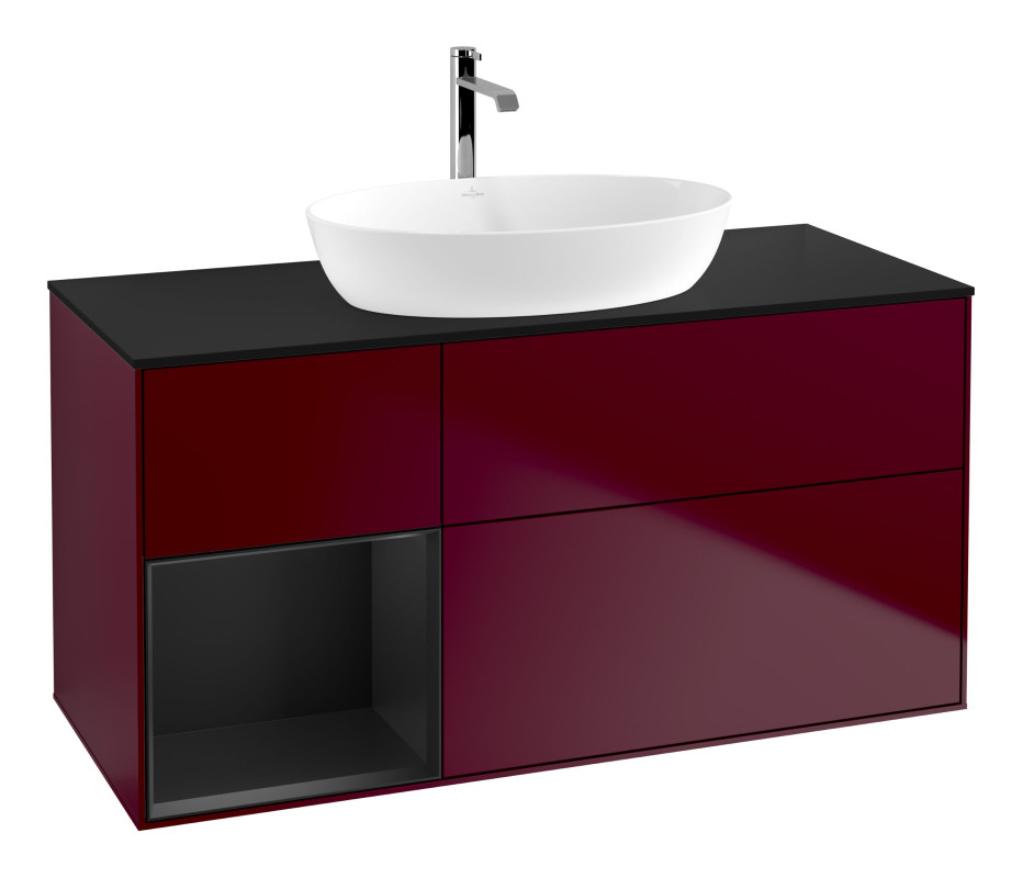 Тумба под раковину Villeroy & Boch Finion 120х50,1 см с подсветкой МДФ пион матовый лак/стекло черное матовое G822PDHB