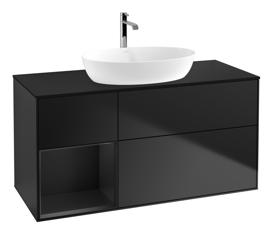 Тумба под раковину Villeroy & Boch Finion 120х50,1 см с подсветкой МДФ черный матовый лак/стекло черное матовое G822PDPD